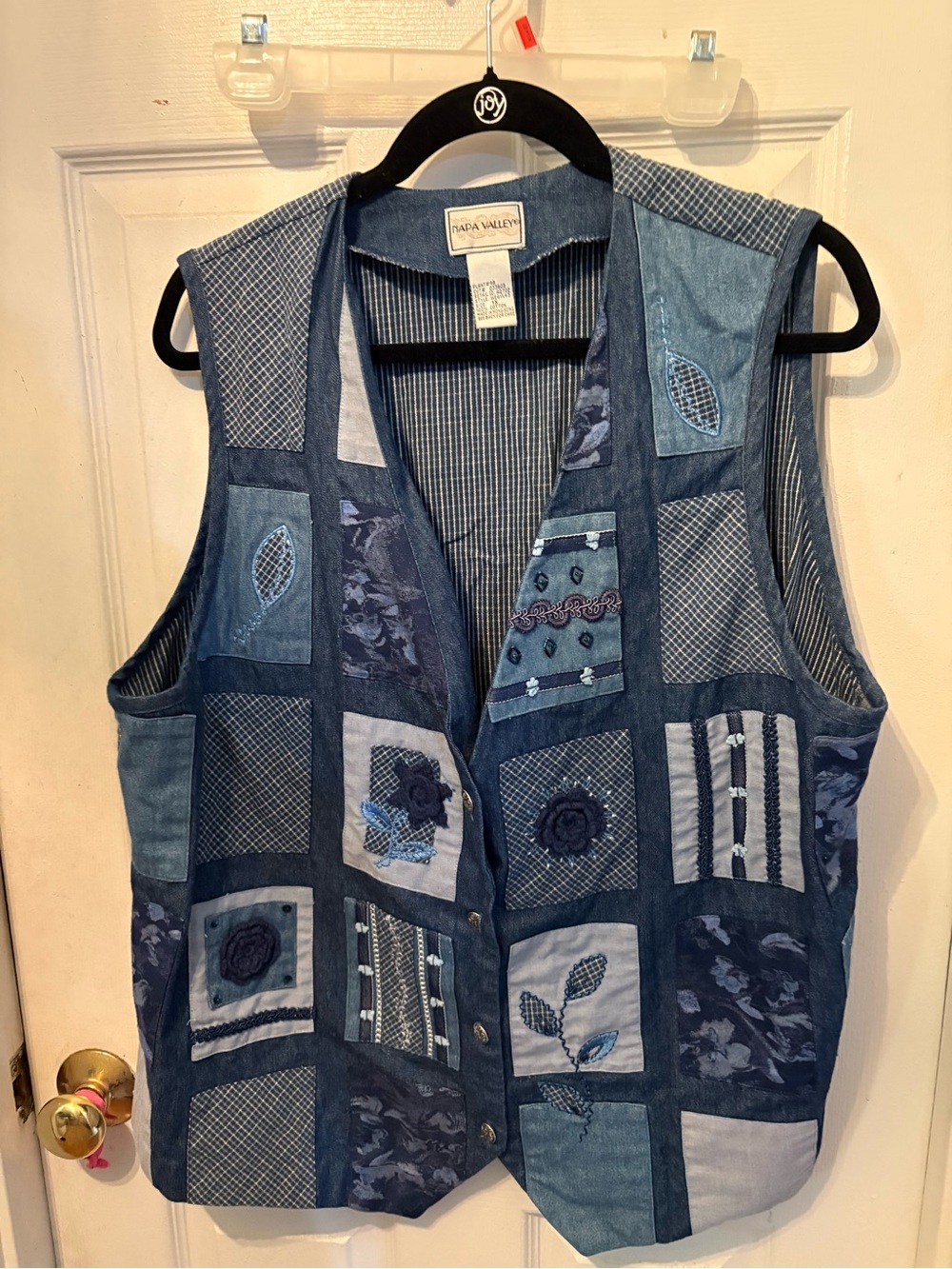 Patchwork Embroidered Denim-Blue Vest - Napa Valley